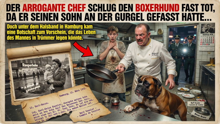 DER ARROGANTE CHEF SCHLUG DEN BOXERHUND FAST TOT, DA ER SEINEN SOHN AN DER GURGEL GEFASST HATTE… DOCH UNTER DEM HALSBAND IN HAMBURG KAM EINE BOTSCHAFT ZUM VORSCHEIN, DIE DAS LEBEN DES MÄNNES IN TRÜMMER LEGEN KÖNNTE.