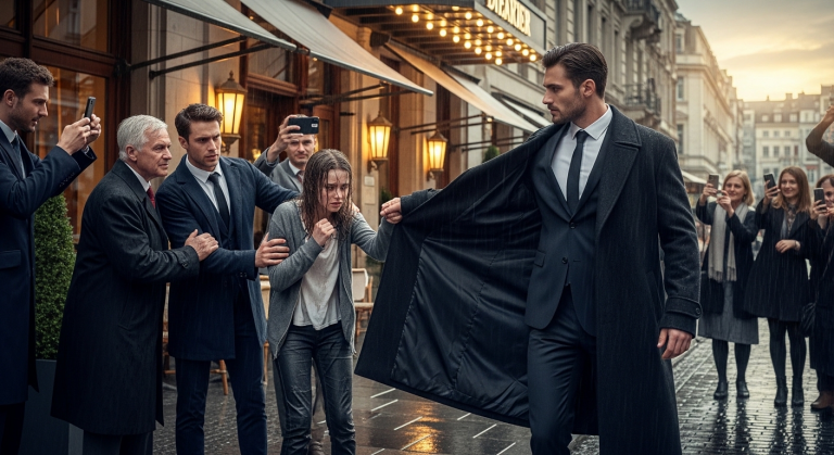 „Verschwinde von hier, du Abschaum!“ Schrie sie und goss mir den eiskalten Kaffee mitten ins Gesicht, während alle lachten. Ich stand zitternd im Regen, ausgesperrt von meiner eigenen Familie, bis ein fremder Mann seinen Mantel um mich legte und flüsterte: „Heute wird sich alles für dich ändern, versprochen.“