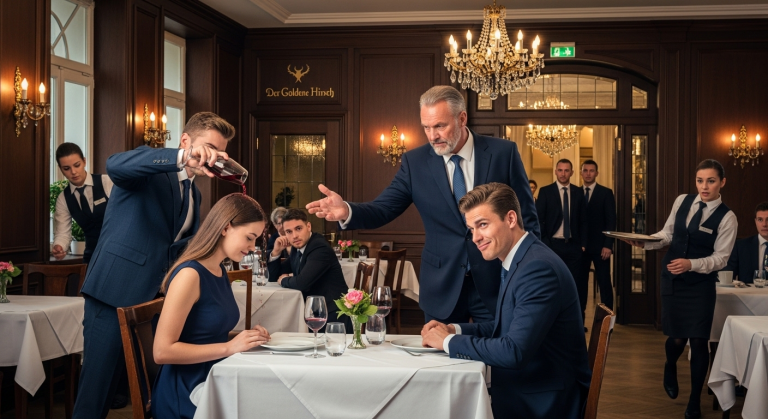Mitten im schicken Restaurant stieß sie meinen Stuhl beiseite, sodass ich unsanft auf den harten Boden knallte. „Du blamierst uns nur mit deiner Armut!“ Die Gäste starrten, doch dann stand der Restaurantbesitzer auf, kniete sich zu mir und sagte laut: „Willkommen zu Hause, junge Erbin. Wer hat es gewagt, Sie anzufassen?“