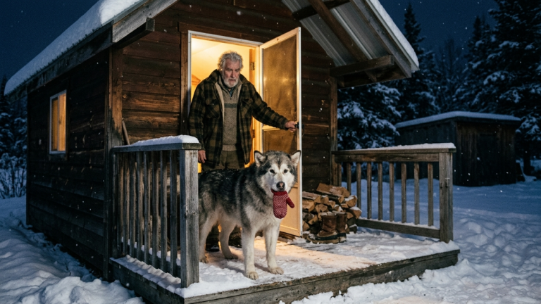 DER ALTE MANN RETTETE DEN SCHLITTENHUND, DER HINTER DEM LAGERSCHUPPEN EINGESPERRT WAR … IN DIESER NACHT STAND ER VOR SEINER TÜR UND HIELT EINEN KINDERHANDSCHUH IM MAUL.