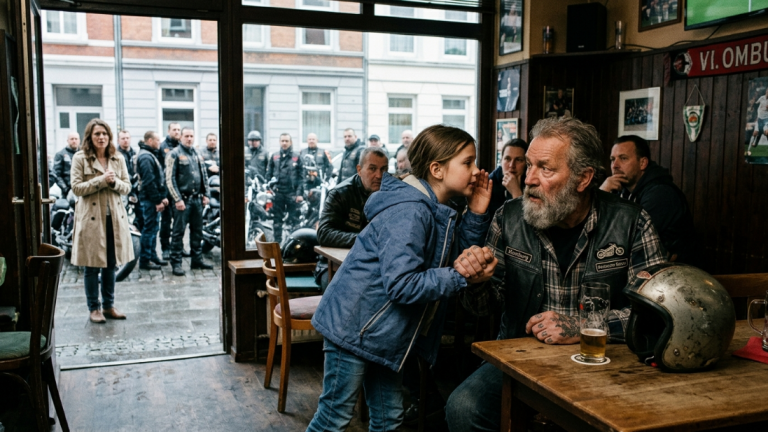 DAS MÄDCHEN RANNTE IN EIN RESTAURANT IN HAMBURG, ZOG AN DER HAND EINES ALTEN BIKERS UND FLÜSTERTE: „SIE IST NICHT MEINE MUTTER.“ DIE FRAU VOR DER TÜR ERSTARRTE, ALS MEHR ALS ZEHN BIKER DEN AUSGANG BLOCKIERTEN.