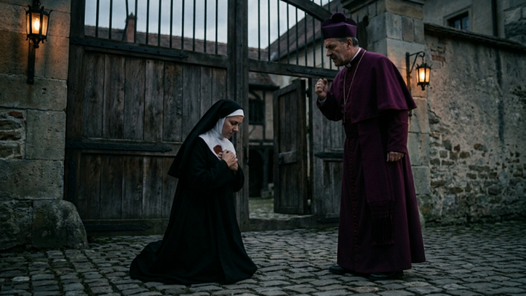 EIN MÄCHTIGER BISCHOF OHRFEIGTE DIE NONNE UND ZWANG SIE, VOR DEM KLOSTERTOR AUF DIE KNIE ZU FALLEN, UM SICH DAFÜR ZU ENTSCHULDIGEN, DIE „EHRE DER KIRCHE“ BESCHMUTZT ZU HABEN … DOCH DER BRIEF, DEN SIE UNTER IHRER KLEIDUNG VERSTECKTE, TRUG DAS SIEGEL DES KAISERS.