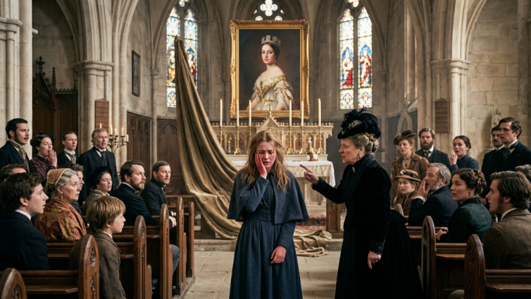 DAS MÄDCHEN WURDE VOR DER GANZEN KIRCHE GEOHRFEIGT, WEIL MAN SIE BESCHULDIGTE, ADLIGES BLUT VORZUTÄUSCHEN … DOCH ALS DER ALTARVORHANG HERABFIEL, GLICH DAS PORTRÄT DER VERSCHWUNDENEN PRINZESSIN GENAU IHREM GESICHT.