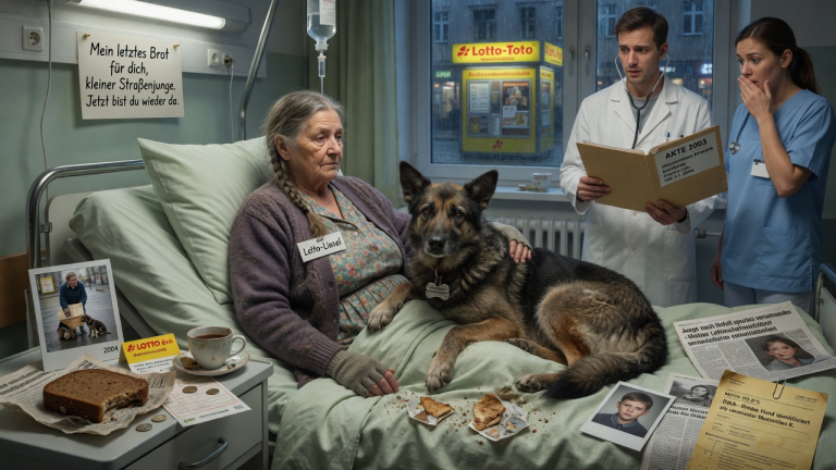 DIE ALTE LOTTOSCHEINVERKÄUFERIN TEILTE IHR LETZTES BROT MIT EINEM STRAẞENHUND — SPÄTER FOLGTE ER IHR INS KRANKENHAUS UND DECKTE EIN 20 JAHRE ALTES GEHEIMNIS AUF