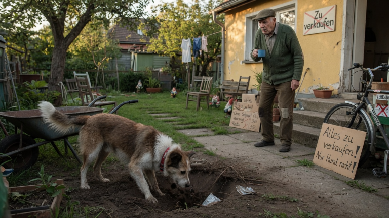 DER ALTE MANN VERKAUFTE FAST ALLES, NUR SEINEN HUND NICHT — DOCH EINES TAGES BEGANN DER HUND IM GARTEN AN EINER STELLE ZU GRABEN