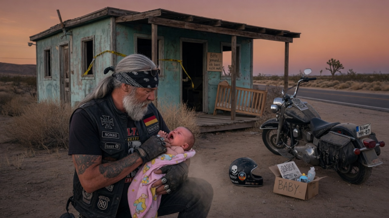 EIN GRAUHAARIGER BIKER HÖRTE DAS WEINEN EINES BABYS NEBEN EINER VERLASSENEN HÜTTE IM NIRGENDWO – WAS DANN GESCHAH, VERÄNDERTE ALLES