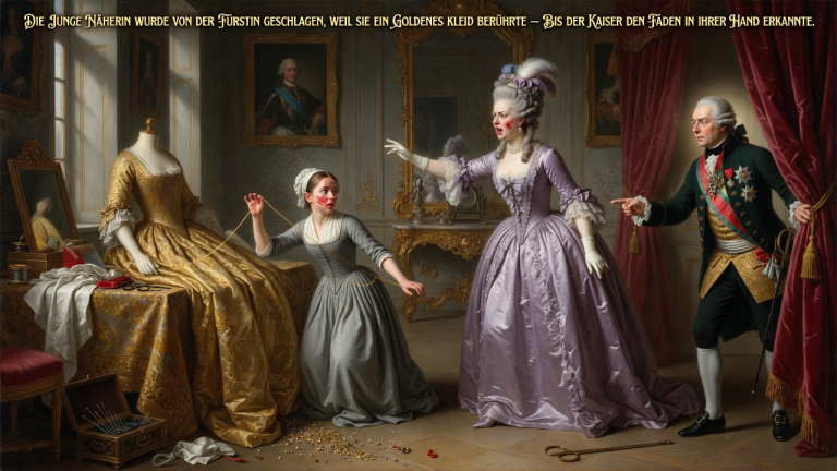 DIE JUNGE NÄHERIN WURDE VON DER FÜRSTIN GESCHLAGEN, WEIL SIE EIN GOLDENES KLEID BERÜHRTE — BIS DER KAISER DEN FADEN IN IHRER HAND ERKANNTE