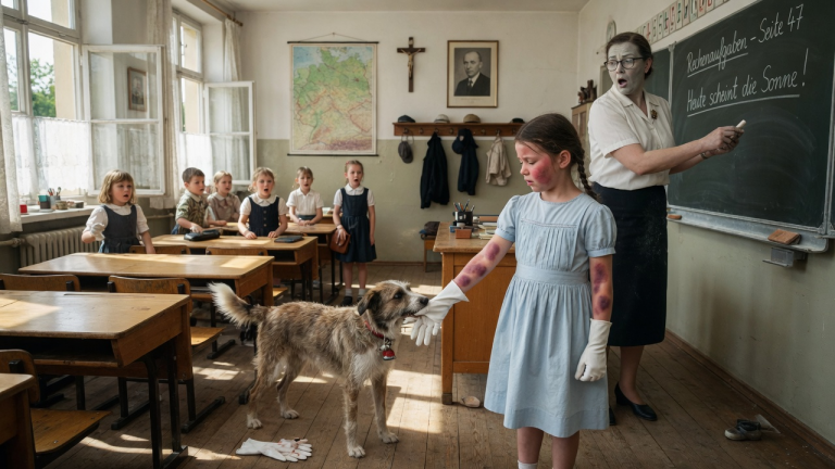 DAS KLEINE MÄDCHEN KAM JEDEN TAG MIT LANGEN HANDSCHUHEN ZUR SCHULE OBWOHL DIE SONNE BRANNTE — DOCH DER SCHULHUND ZOG IHR EINEN HANDSCHUH AUS UND DIE LEHRERIN WURDE KREIDEBLEICH.