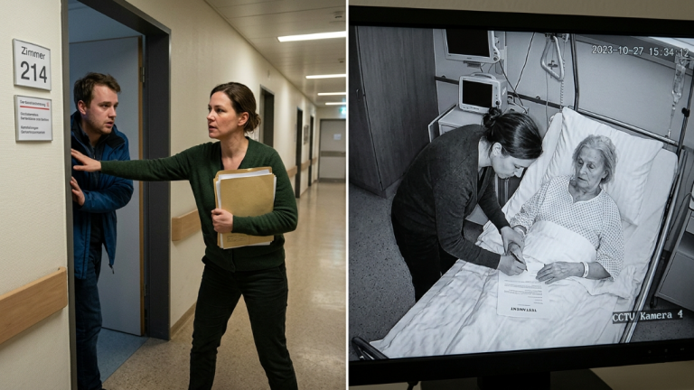 DIE SCHWESTER STIESS IHREN BRUDER AUS DEM KRANKENZIMMER IN BERLIN, WEIL SIE DIE PAPIERE DER MUTTER FÜR SICH ALLEIN BEHALTEN WOLLTE … DOCH DIE KRANKENHAUSKAMERA ZEICHNETE AUF, WIE SIE DIE MUTTER IM SCHWÄCHSTEN MOMENT ZUR UNTERSCHRIFT DES TESTAMENTS ZWANG.