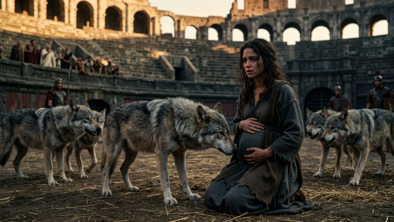 DER SENATOR LIEẞ DIE SCHWANGERE WITWE INS KOLOSSEUM ZERREN UND VOR EIN RUDEL WÖLFE WERFEN — DOCH ALS DIE TIERE IHREN BAUCH UMKREISTEN SENKTE DER ÄLTESTE WOLF DEN KOPF.