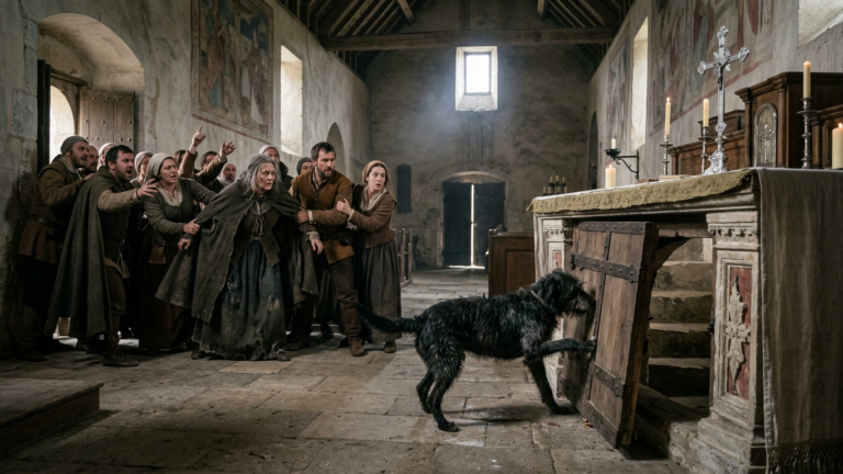 SIE NANNTEN DIE ARME HEBAMME EINE HEXE UND ZERRTEN SIE VOR DIE KIRCHE — DOCH ALS IHR SCHWARZER HUND AM ALTAR KRATZTE, ÖFFNETE SICH EINE TÜR, DIE SEIT JAHREN VERSCHLOSSEN WAR…