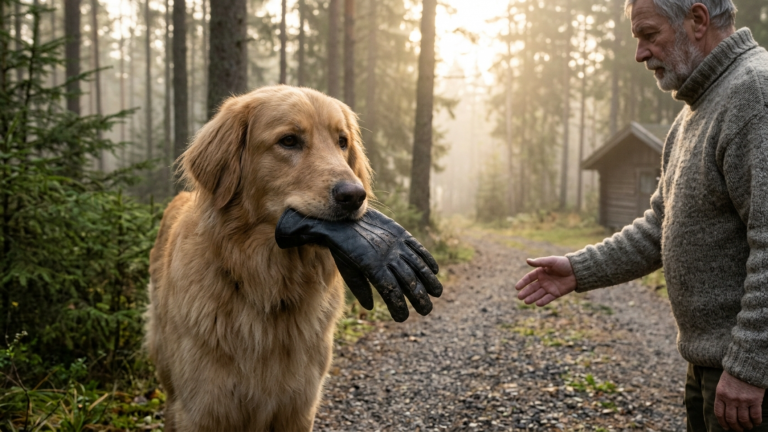 DER HOVAWART BRACHTE SEINER BESITZERIN JEDEN MORGEN DENSELBEN SCHWARZEN HANDSCHUH AUS DEM WALD ZURÜCK — BIS DER FÖRSTER DEN NAMEN AUF DEM ETIKETT ERKANNTE.