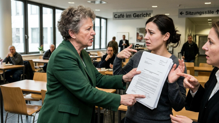 DIE SCHWIEGERMUTTER KNALLTE DER GEHÖRLOSEN SCHWIEGERTOCHTER IM GERICHTSCAFÉ DÜSSELDORF DIE UNTERLAGEN GEGEN DIE BRUST UND SAGTE, SIE VERSTEHE OHNEHIN NICHTS — DOCH AUF DER LETZTEN SEITE STAND LÄNGST IHR NAME.