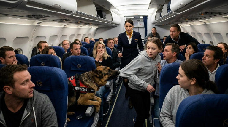 PANIK IM LUFTHANSA-FLUGZEUG: DER SCHÄFERHUND PACKTE DAS KRANKE MÄDCHEN AM PULLOVER UND SCHLEIFTE ES IN DEN GANG — ALLE DACHTEN AN EINEN ANGRIFF…
