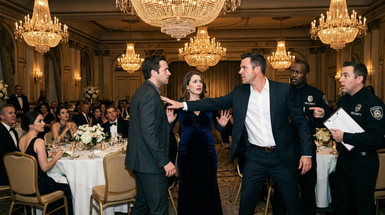 BEIM GALA-DINNER IM KRONLEUCHTERSAAL STIEẞ DER EHEMANN DIE SCHWANGERE FRAU VOR SEINER GELIEBTEN ZURÜCK — BIS DER HOTELSICHERHEIT EIN NAME AUF DER GÄSTELISTE AUFFIEL…