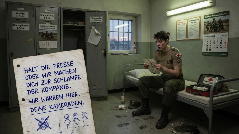 DIE JUNGE BUNDESWEHR-SOLDATIN WURDE IN DER KASERNE HANNOVER NACHTS VON DREI KAMERADEN BEDRÄNGT – AM MORGEN FAND DIE SANITÄTERIN EINEN ZETTEL IN IHREM STIEFEL