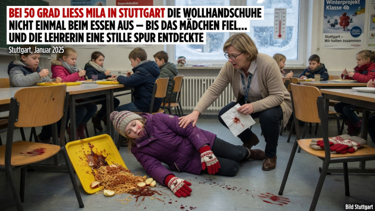 BEI 50 GRAD LIESS MILA IN STUTTGART DIE WOLLHANDSCHUHE NICHT EINMAL BEIM ESSEN AUS — BIS DAS MÄDCHEN FIEL… UND DIE LEHRERIN EINE STILLE SPUR ENTDECKTE