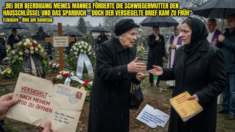 „BEI DER BEERDIGUNG MEINES MANNES FORDERTE DIE SCHWIEGERMUTTER DEN HAUSSCHLÜSSEL UND DAS SPARBUCH — DOCH DER VERSIEGELTE BRIEF KAM ZU FRÜH“