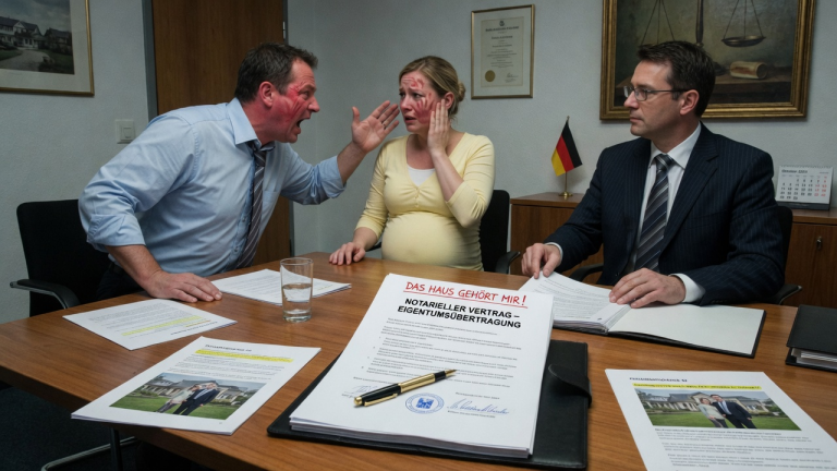 „DAS HAUS GEHÖRT MIR!“ — NACHDEM DER EHEMANN DIE SCHWANGERE FRAU OHRFEIGTE, LEGTE DER ANWALT EINEN VERTRAG AUF DEN TISCH, DEN NIEMAND KANNTE