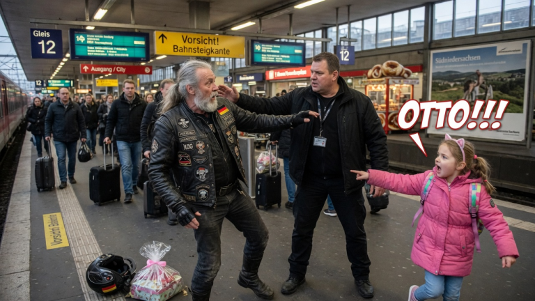 „EIN ALTER BIKER KANN KEINEM KIND HELFEN!“ — DER GRAUHAARIGE MANN WURDE AM BAHNHOF HANNOVER WEGGESTOSSEN, BIS DAS KLEINE MÄDCHEN IHN BEIM NAMEN RIEF