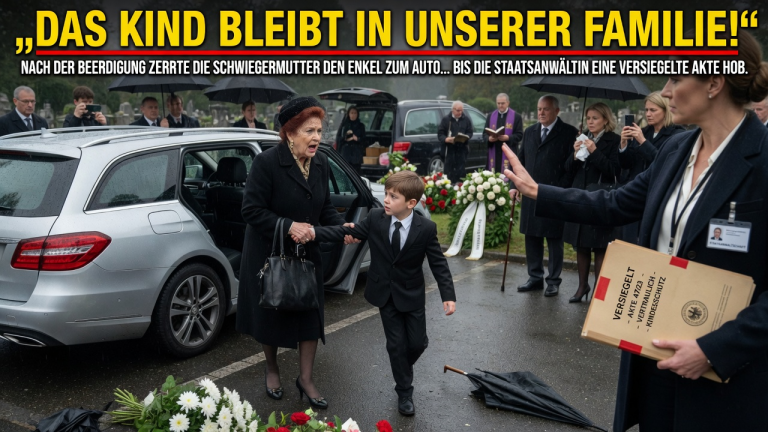 „DAS KIND BLEIBT IN UNSERER FAMILIE!“ — NACH DER BEERDIGUNG ZERRTE DIE SCHWIEGERMUTTER DEN ENKEL ZUM AUTO… BIS DIE STAATSANWÄLTIN EINE VERSIEGELTE AKTE HOB