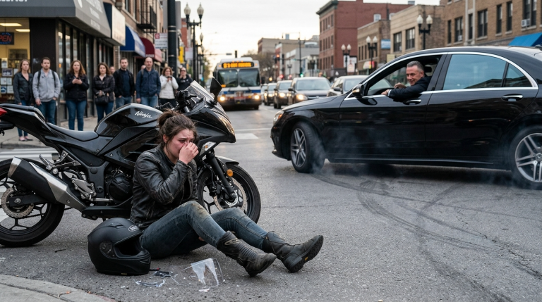 Die junge Bikerin wird von einem reichen Autofahrer geschnitten, der sie dann auch noch beschimpft und ihr das Visier vom Helm reißt. Er spuckt auf ihr Motorrad und lacht über ihre Tränen, während er mit quietschenden Reifen davonfährt – doch er weiß nicht, dass sie die einzige Tochter des mächtigsten Richters des Landes ist… Die Rache folgt auf dem Fuß