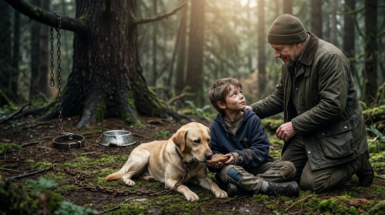 Ein kranker Labrador wird mit einer schweren Eisenkette an einen Baum tief im dunklen Wald gefesselt und ohne Futter zurückgelassen. Sein grausamer Besitzer spuckt verächtlich vor ihm aus und verschwindet voller Kälte und Abscheu …Ein obdachloser Junge findet den Hund schließlich und teilt mit ihm sein letztes Stück Brot. Doch dann geschieht etwas Unerwartetes: Ein Mann, der alles beobachtet hat, entscheidet sich dazu, sowohl den Jungen als auch den Labrador bei sich aufzunehmen.