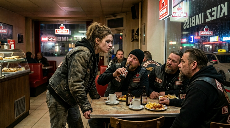 „DAS IST NICHT MEIN VATER…“ — DAS VERDRECKTE MÄDCHEN SCHLICH IM DINER IN HAMBURG ZUM BIKER-TISCH UND FLÜSTERTE NUR DIESEN EINEN SATZ