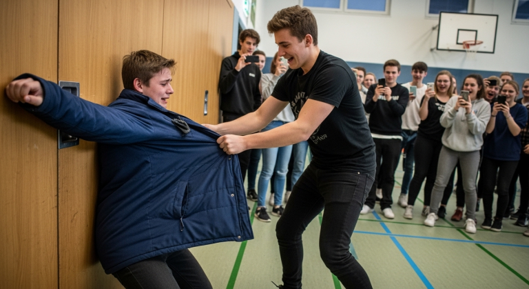Der schmächtige Junge aus dem Waisenhaus wurde von vier älteren Schülern in einer eiskalten Turnhalle eingesperrt und gezwungen, seine einzige warme Jacke herauszugeben. Sie rissen die Jacke direkt vor seinen Augen auseinander und lachten ihn aus, während er zitternd vor Kälte weinte und sie anflehte aufzuhören. Doch plötzlich flog die Tür auf, und zwölf Mitglieder des Schul-Boxclubs traten ein … um ihren „kleinen Bruder“ zu beschützen.