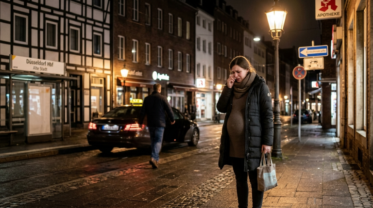 „GEH ZURÜCK ZU DEINER ARMEN FAMILIE!“ — DER EHEMANN LIESS DIE SCHWANGERE FRAU IN DÜSSELDORF NACHTS ALLEIN, BIS DER ANWALT IHREN MÄDCHENNAMEN HÖRTE