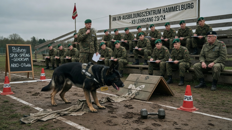 AM VN-AUSBILDUNGSZENTRUM HAMMELBURG VERSAGTE DER K9 ARKO BEI SPUR, SPRUNG UND GEHORSAM — BIS EIN ALTER SOLDAT AUS DER LETZTEN REIHE NUR EINMAL PFIFF