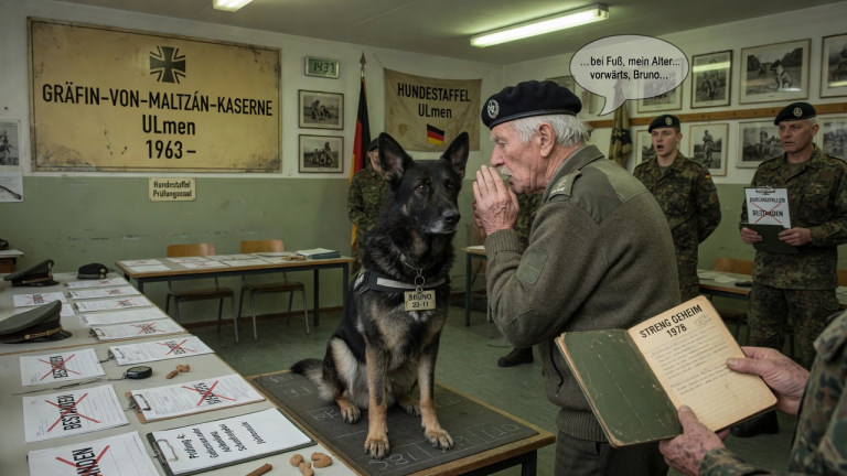 DER SCHÄFERHUND BRUNO FIEL IN DER GRÄFIN-VON-MALTZAN-KASERNE IN ULMEN DURCH JEDE PRÜFUNG — BIS EIN GRAUHAARIGER VETERAN EINEN ALTEN BEFEHL FLÜSTERTE