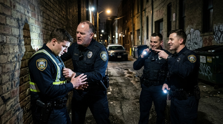 Drei Polizisten schikanierten einen Polizeianwärter während seiner Nachtschicht und zwangen ihn zu illegalen Handlungen. Sie verspotteten seine Angst und seine zitternden Hände in der dunklen Gasse. Doch als das Klirren von Handschellen ertönte, erkannten sie, dass er die ganze Zeit eine versteckte Kamera der internen Ermittlungsabteilung bei sich trug.