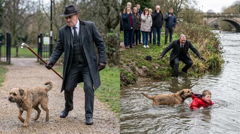 Ein reicher Geschäftsmann vertreibt das Tier besonders grausam mit seinem teuren Gehstock. Wenig später rettet genau dieser Hund das Kind des Geschäftsmannes vor dem Ertrinken im nahen Fluss, während die Menschen nur zusahen.