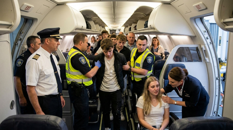 Eine Gruppe rücksichtsloser junger Männer besetzt absichtlich den Platz einer jungen Frau im Rollstuhl und beleidigt sie auf grausame Weise. Nachdem die Besatzung den Vorfall meldet, ordnet der Kapitän an, sämtliche Bordservices für die Gruppe einzustellen. Noch bevor die Passagiere das Flugzeug verlassen können, werden die Täter nach der Landung wegen Belästigung und Gefährdung der Flugsicherheit direkt der Polizei übergeben.