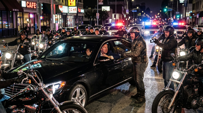Nachdem er eine arme Mutter mit seinem Auto angefahren und anschließend geflohen ist, glaubt ein reicher Fahrer zunächst, ungestraft davonzukommen. Doch wenig später hallt das donnernde Geräusch dutzender Motorräder durch die Straßen, als sich eine Gruppe von Bikern zusammenschließt, ihn einkreist und zur Aufgabe zwingt. Schließlich muss er sich der Polizei stellen und die Aufnahmen seiner Dashcam als Beweismittel übergeben.