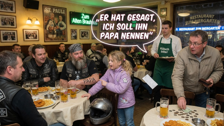 „ER HAT GESAGT, ICH SOLL IHN PAPA NENNEN“ — DAS LAMMLEMIGE MÄDCHEN SCHOB SICH IM KÖLNER RESTAURANT ZUM BIKER-TISCH, WÄHREND DER FREMDE MANN PLÖTZLICH BEZAHLTE