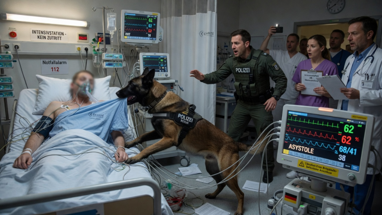 EIN POLIZEIHUND PACKTE MEIN KRANKENHAUSHEMD IN DER BERLINER INTENSIVSTATION — ALLE DACHTEN, DER K9 GREIFE EINEN TERRORISTEN AN, BIS DER MONITOR PLÖTZLICH SCHWIEG