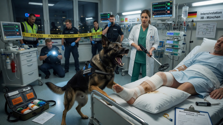 EIN POLIZEIHUND BELLTE VOR MEINEM BETT IN DER MÜNCHNER INTENSIVSTATION — ALLE SUCHTEN NACH EINER BOMBE, BIS DER K9 DEN GERUCH UNTER MEINEM VERBAND FAND