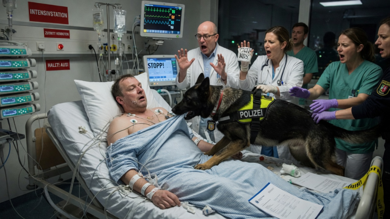 EIN POLIZEIHUND ZOG MEIN KRANKENHAUSHEMD IN DER ESSENER INTENSIVSTATION FAST VOM KÖRPER — DIE ÄRZTE SCHRIEEN STOPP, BIS DER K9 ETWAS UNTER DEM STOFF ROCH