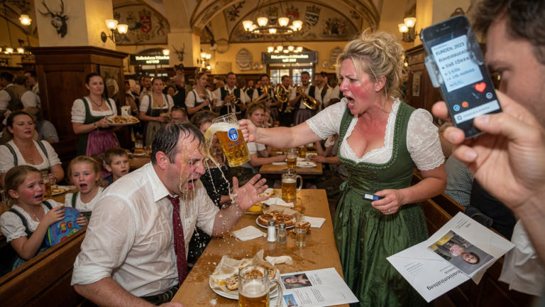 IM MÜNCHNER HOFBRÄUHAUS SCHÜTTETE LENA IHREM MANN DAS KALTE BIER INS GESICHT UND SCHRIE, WEIL ER SIE UND DIE 3 KINDER FÜR SEINE SEKRETÄRIN AUF DIE STRASSE SETZTE… DOCH NIEMAND AHNTE, DASS DER VERSTECKTE USB-STICK IN IHRER HAND SEIN GANZES LEBEN ZERSTÖREN WÜRDE.