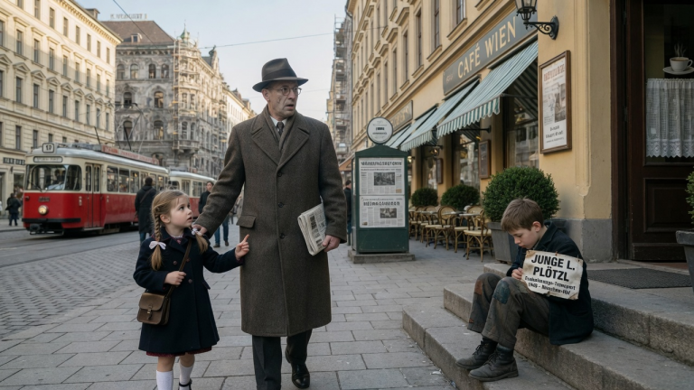DIE KLEINE LENA GING MIT IHREM VATER DURCH MÜNCHEN, BIS EIN ZITTERNDER JUNGE VOR EINEM CAFÉ SASS — UND SEIN NAMENSBAND DEN VATER PLÖTZLICH BLEICH WERDEN LIESS