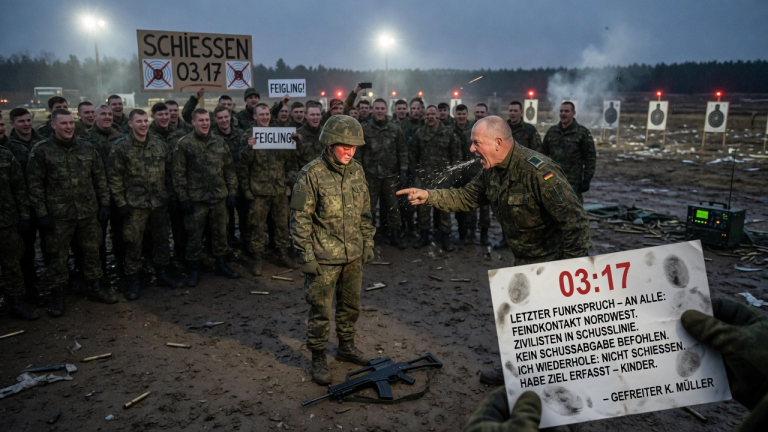 EIN JUNGER SOLDAT WIRD VOR DER GANZEN EINHEIT ALS FEIGLING BESCHIMPFT, WEIL ER SICH BEIM SCHIESSEN WEIGERT — DOCH DER LETZTE FUNKSPRUCH VON 03:17 ERZÄHLT ETWAS ANDERES