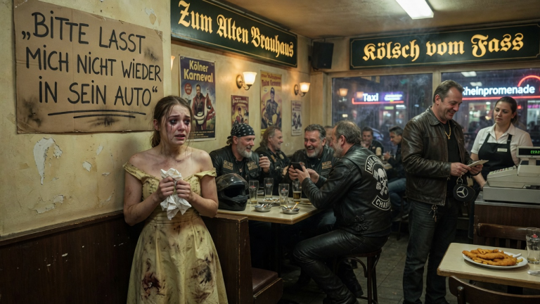 „BITTE LASST MICH NICHT WIEDER IN SEIN AUTO“ — DAS ZITTERENDE MÄDCHEN MIT DEM SCHMUTZIGEN KLEID STAND IM KÖLNER RESTAURANT NEBEN DEN BIKERN, WÄHREND DER MANN SCHON BEZAHLTE