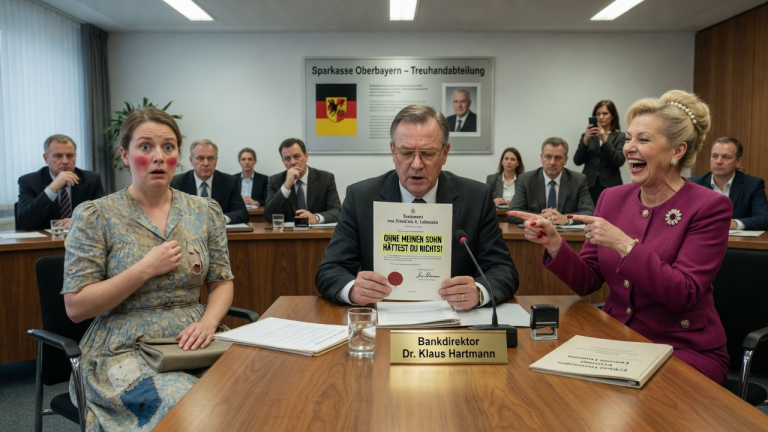 „OHNE MEINEN SOHN HÄTTEST DU NICHTS!“ — DIE SCHWIEGERMUTTER LACHTE ÜBER DAS ALTE KLEID DER SCHWIEGERTOCHTER, BIS DER BANKDIREKTOR EINEN NAMEN VORLAS