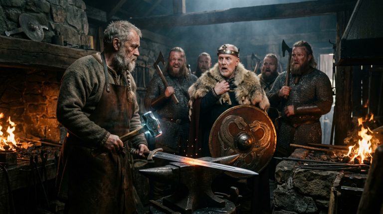 DER ALTE SCHMIED WURDE VON DEN VIKINGERN VERSPOTTET — DOCH SEIN LETZTER HAMMERSCHLAG LIESS DEN KÖNIG ERBLASSEN
