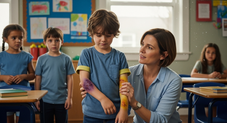 Der Junge sprach voller Stolz vor seinen Freunden über seinen Vater und stellte ihn immer als seinen größten Helden dar. Doch als eine Lehrerin plötzlich die blauen Flecken an seinen Armen bemerkte, kam eine erschütternde Wahrheit ans Licht.