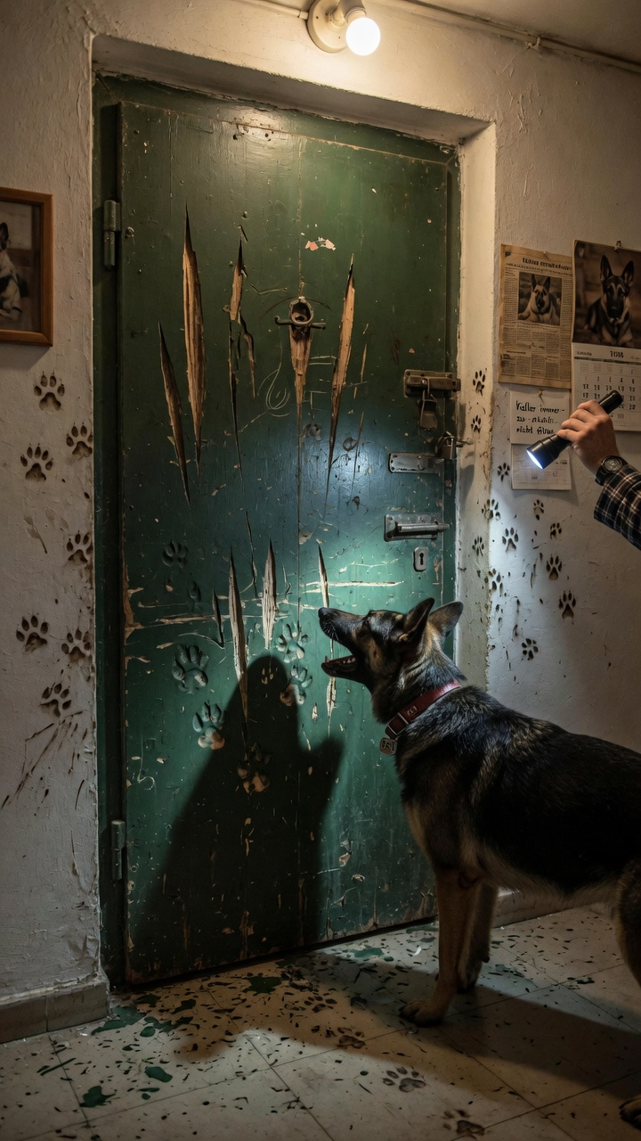 DER SCHÄFERHUND REX BELLTE JEDE NACHT VOR DER VERSCHLOSSENEN KELLERTÜR — SEIN BESITZER DACHTE AN EINEN ALPTRAUM, BIS ER DIE KRATZSPUREN VON INNEN SAH
