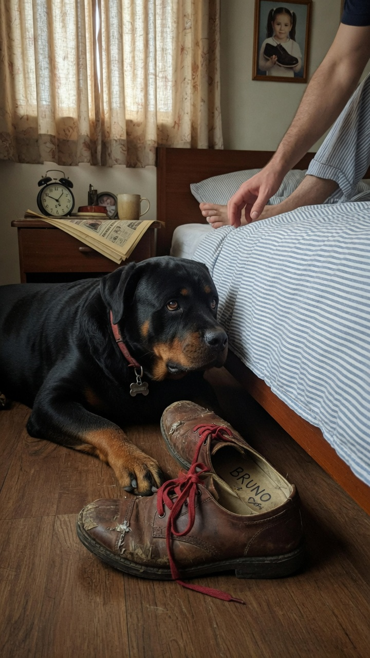 DER ROTTWEILER BRUNO LEGTE JEDEN MORGEN EINEN ALTEN KINDERSCHUH VOR DAS BETT SEINES HERRCHENS — BIS DER MANN ENDLICH DEN NAMEN DARIN LAS