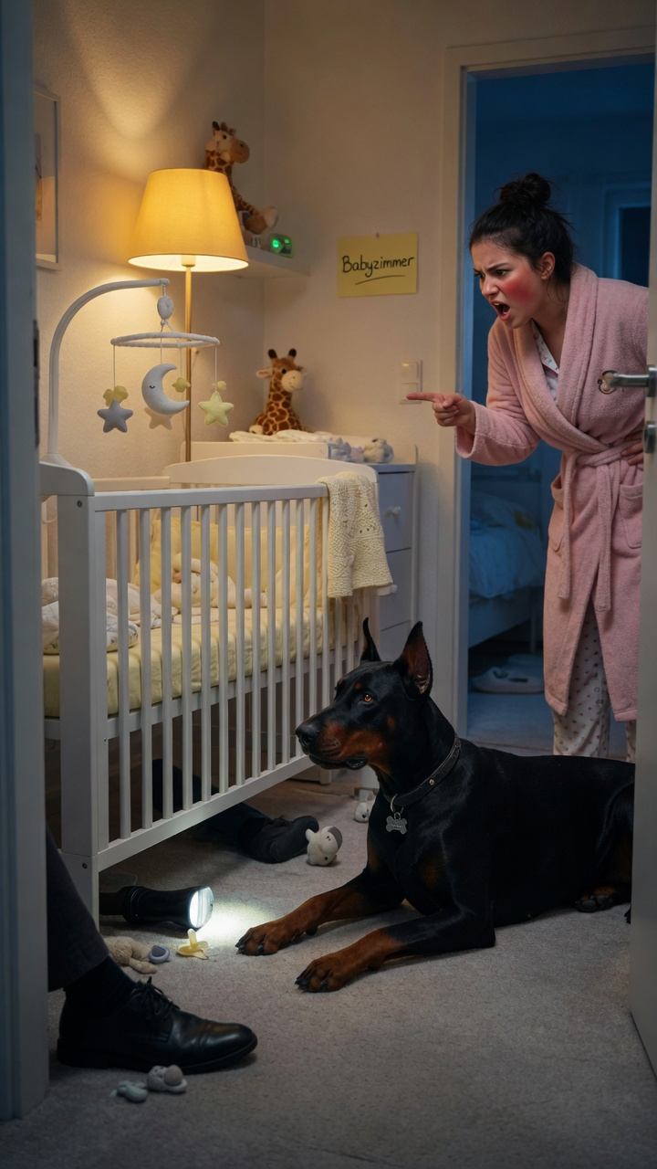 DER DOBERMANN NERO WEIGERTE SICH, DAS BABYZIMMER ZU VERLASSEN — SEINE BESITZERIN WURDE WÜTEND, BIS DER HUND UNTER DAS KINDERBETT STARTE
